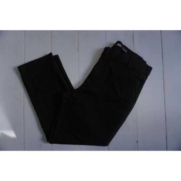 Zara Black Trousers High Rise Cropped Work Pants, Size L - Picture 9 of 9